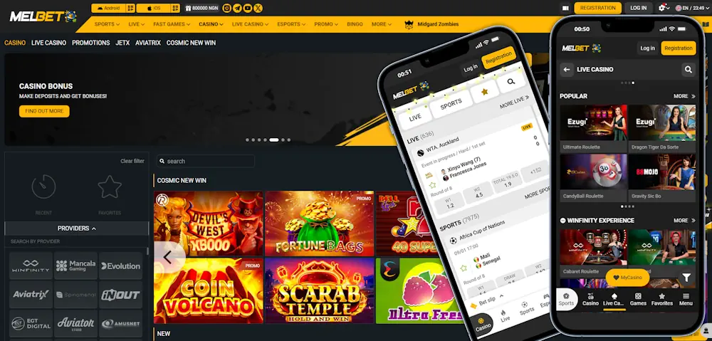 Melbet Casino Desktop and Mobile Screenshot